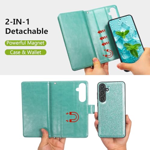 Varikke for Samsung Galaxy S25 Wallet Case Magnetic Detachable, Mint Green - color: Mint, size: Galaxy S25 6.2"