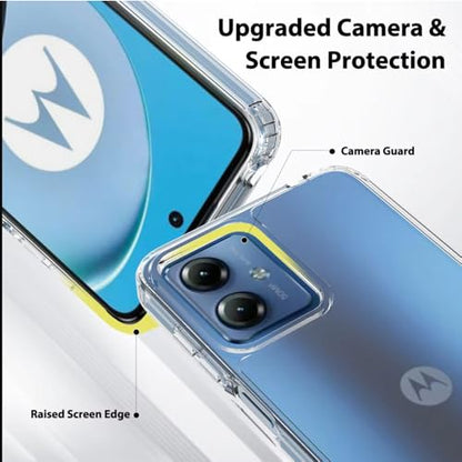 for Moto G14 Case Crystal Clear Slim Hard Case Hybrid Shockproof Bumper with Tempered Glass Screen Protector Full Body Anti-Yellow Anti-Scratch Phone Protective Cover - color: Moto G14