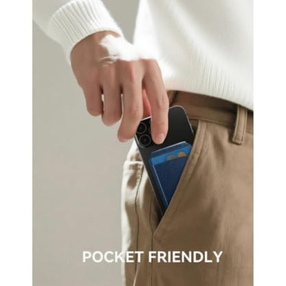 Magnetic Wallet for Mag-Safe with Adjustable Stand, 5 Card Holder, RFID Blocking,Upgraded Leather Card Holder Wallets Compatible with iPhone 17 16 15 14 13 12 Series - color: Deep Blue folding support