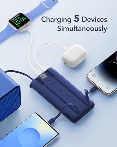 VRURC Portable Charger, Built in 4 Cables & Lanyard Power Bank 10000mAh - color: Navy