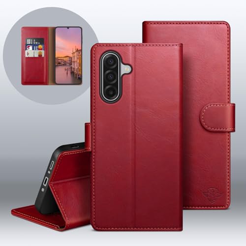 Wallet Case for Samsung Galaxy A17 5G, Red | RFID-Blocking Card Holder, Kickstand, Magnetic Closure, PU Leather Folio Flip Cover, Protective Women Men Cases - color: Red, size: SamsungGalaxy A17