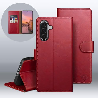 Wallet Case for Samsung Galaxy A17 5G, Red | RFID-Blocking Card Holder, Kickstand, Magnetic Closure, PU Leather Folio Flip Cover, Protective Women Men Cases - color: Red, size: SamsungGalaxy A17