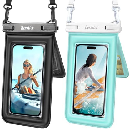 2 Pack Floating Waterproof Phone Pouch, Up to 8.5", Double Space | IPX8, Touchscreen, Waterproof Phone Case Dry Bags for iPhone 17 16 15 Pro Max, Beach Cruise Essentials 2026 - color: Black+Green