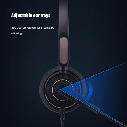 Corded Telephone Headset, Single Ear Phone Headset with Noise Cancellation Microphone, Headband and 330 Degree Rotatable Ear Plate for Customer Service, Multimedia