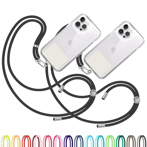 TBOC 2X Cell Phone Lanyard [Black] - Comfortable Universal Smartphone Lanyard - Easy to Use Neck Phone Holder [White Ice Patch] - Adjustable Length Phone Strap Crossbody - Fits All Mobile Phones - color: Black