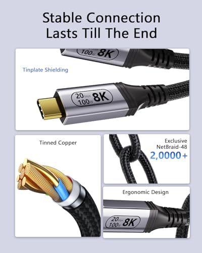 4.92FT USB C to USB C Cable Compatible with Thunderbolt 4/3, USB 3.2 Gen 2 20Gbps High Speed Data Transfer, 100w Fast Charging 8K@30Hz & 4K@120Hz USB C Video Cable for Monitor, Hub,dispaly Cord - size: 4.92 ft