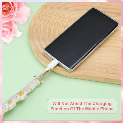 Jspupifip 2 PCS Boho Macrame Phone Wrist Strap, White/Pink - color: Pink,white