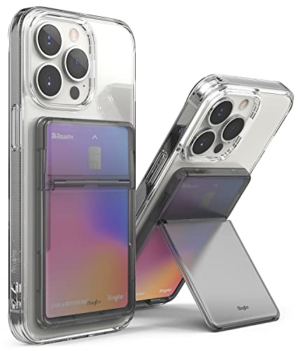 Ringke Stand Slot Card Holder [Phone Wallet Stick on + Stand] ID & Credit Card Holder for Phone Case, Solid Card Wallet with Phone Kickstand Compatible with iPhone Galaxy Android - Smoke Black - color: Smoke Black
