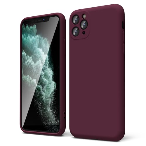 oakxco for iPhone 11 Pro Max Phone Case Liquid Silicone, Thin Slim Soft Rubber Gel TPU Plain Simple Cover for Women Girl Cute, Matte Solid Color, Burgundy Plum Wine - color: Burgundy, size: 11 Pro Max