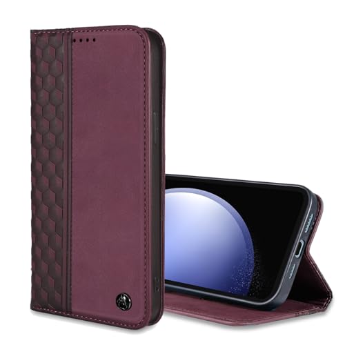 Wallet Case for Samsung Galaxy S24 FE 5G 6.7 inch 2024, PU Leather Flip Cover with Card Holder Slots, Strong Magnetic Folio Phone Case, Wine red - color: Wine Red, size: Samsung Galaxy S24 FE 6.7"
