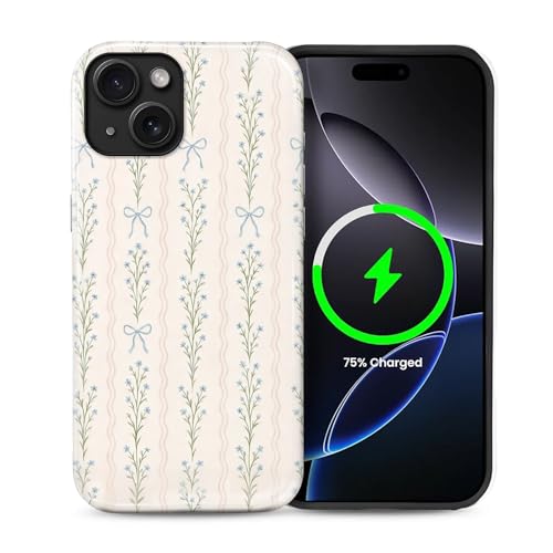 Magnetic for iPhone 14 iPhone 13 Case,[Compatible with Magsafe] Dual Layer Protective Heavy Duty Shockproof Rugged Drop Protection Bumper Hybrid Case - Blue Bow Stripes - color: Blue Bow Stripes, size: iPhone 14 iPhone 13