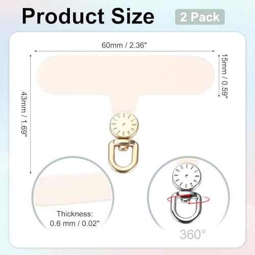 uxcell Rotating Phone Lanyard Tab Ultra-Thin No-Adhesive Phone Tether Patch - color: Gold Dial, Beige Patch