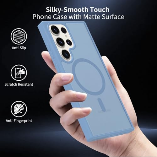 for Samsung Galaxy S23 Ultra Case Magnetic, [Compatible with Magsafe] Frosted 6.8-Inch Slim Fit Protection Wireless Charging Skin-Feel Shockproof Anti-Slip Protective Phone Cover, Light Blue - color: Blue Magnetic-02