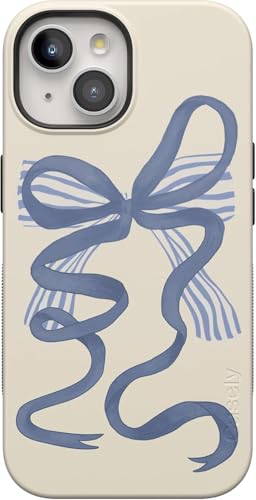 Casely iPhone 15 Plus Case | Heartstrings | Blue Bow | Bold Protective Design | Compatible with MagSafe - color: Heartstrings | Blue Bow