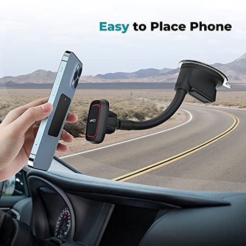 APPS2Car Magnetic Phone Holder for Car, Dashboard Windshield Phone Holder Mount with Flexible Arm & Built-in Strong Magnets, Suction Cup Phone Holder for Car Compatible with All Smartphones - color: Black