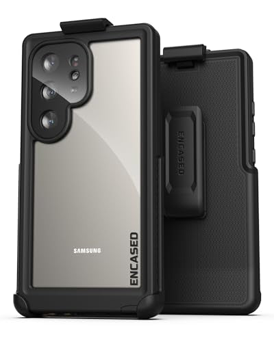 Encased Waterproof Belt Case Designed for Samsung Galaxy S24 Ultra - Full Body Protective Case with Screen Protector Built-in with Holster Clip (Clear/Black) - size: S24 Ultra