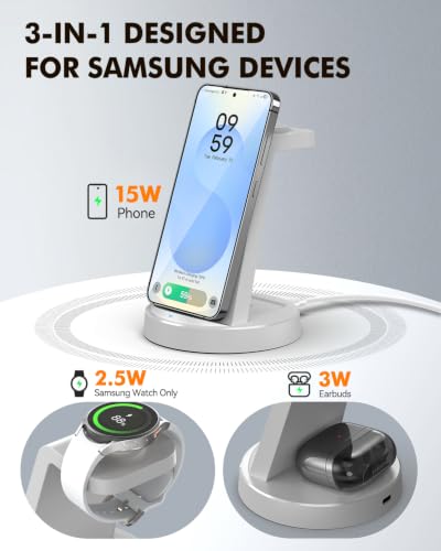 Wireless Charger for Samsung, 3-in-1 Android Charging Station - color: Gray