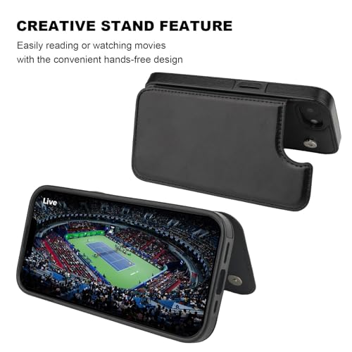 ONETOP for iPhone 17e/16e Wallet Case with Credit Card Holder,Black | Kickstand,ID/Cash Holder,Case Wallet with Card Slots,Double Magnetic Clasp,Durable PU Leather Shockproof Cover for Women Men - color: Black