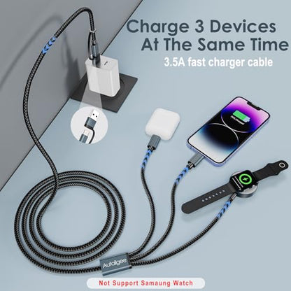 Airplane Travel Essentials Multi Charging Cable for Apple Watch Charger - color: Black, size: 1Pack-4FT