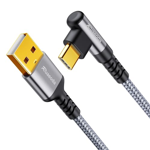 1.5ft 90 Degree USB C Cable, 3.1A Fast Charging Right Angle Type C Charger Cord Nylon Braided, Compatible with Samsung, PS5, Switch - Grey - size: 1.5Ft