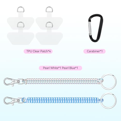 Doormoon Phone Tether Anti Theft, Phone Lanyard With Heavy Duty Carabiner - color: Pearlwhite and Pearlblue - 2 Pack