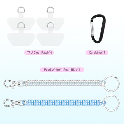 Doormoon Phone Tether Anti Theft, Phone Lanyard With Heavy Duty Carabiner - color: Pearlwhite and Pearlblue - 2 Pack