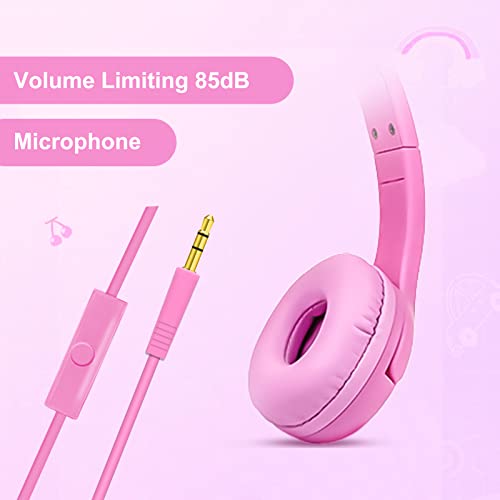 Olyre Kids Cat Ear Headphones, Girls Wired Headset, Audio Sharing Jack, Mic - color: All-Pink