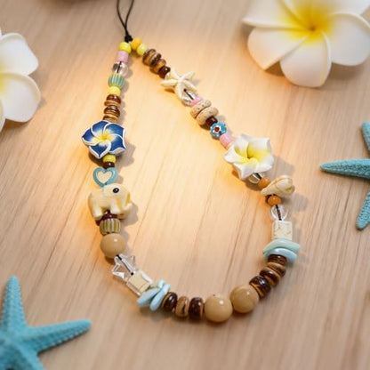 Cute Beaded Camera Wrist Strap for Phone, Digital Camera Charm Lanyard, Pearl Beaded Chain for Bag Keychain Gift - color: Hibiscus