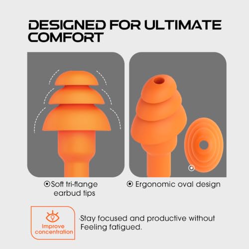 MIPEACE Wired Work Headphones, 3.5mm Earplug Headphones for Ear Protection - color: Black orange