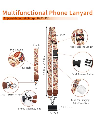 Boho Floral Flower Phone Lanyard Crossbody Wrist Neck Strap Women - color: Boho Floral