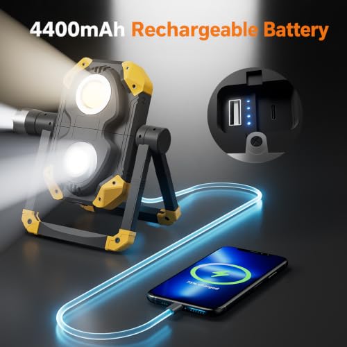 2-Pack 2500LM 3-in-1 Magnetic Rechargeable LED Work Light with Flashlight