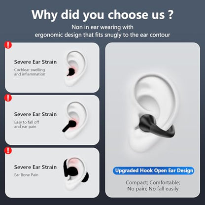 Ultra Open Ear Headphones Bluetooth 5.3 Wireless Bone Conduction Clip On Earbuds with Digital Display Charging Case 60 Hours Playtime Sport Earphones IPX7 Waterproof for Running Fitness Black