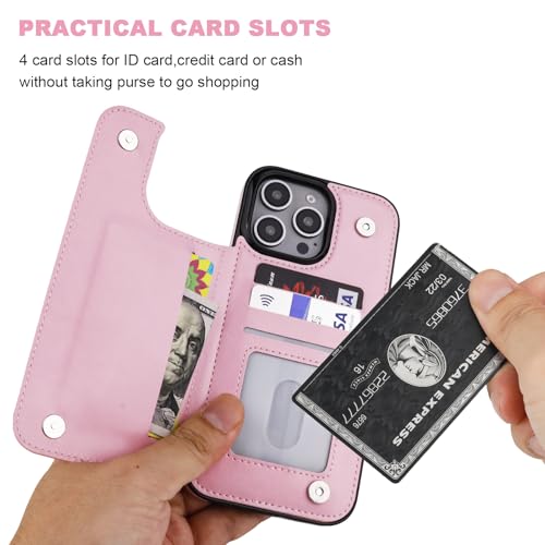 ONETOP for iPhone 16 Pro Max Wallet Case with Credit Card Holder,Pink | Kickstand,ID/Cash Holder,Case Wallet with Card Slots,Double Magnetic Clasp,Durable PU Leather Shockproof Cover for Women Men - color: Pink