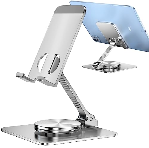 Rotatable Foldable Phone Stand for Desk, Fully Adjustable Desktop Holder Cradle Dock Compatible with iPhone 14 13 12 11 Pro Max Xr, Nintendo Switch, Tablets, All Phones(Grey) - color: silver