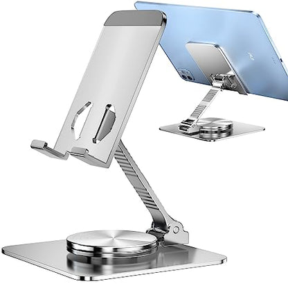 Rotatable Foldable Phone Stand for Desk, Fully Adjustable Desktop Holder Cradle Dock Compatible with iPhone 14 13 12 11 Pro Max Xr, Nintendo Switch, Tablets, All Phones(Grey) - color: silver