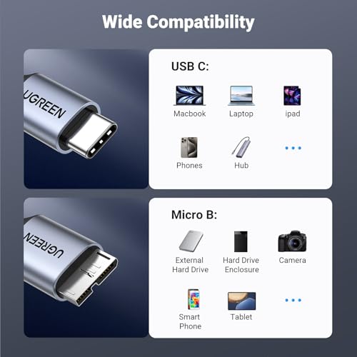 UGREEN 10Gbps USB C to Micro B Cable 1.5FT for External Hard Drive - size: 1.5 FT