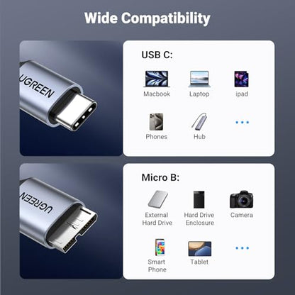UGREEN 10Gbps USB C to Micro B Cable 1.5FT for External Hard Drive - size: 1.5 FT