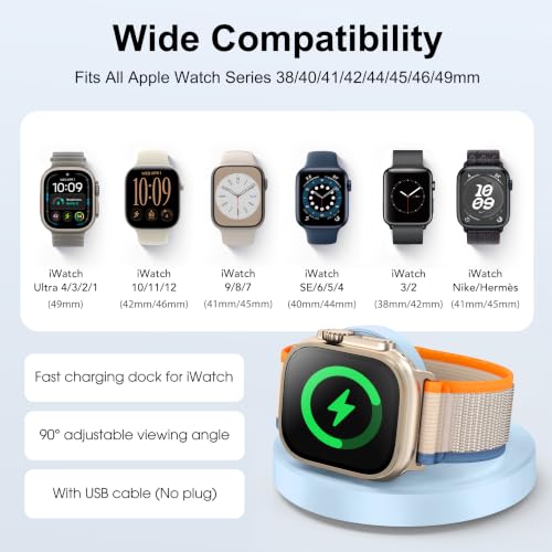Upgraded for Apple Watch Charger, Foldable Travel Fast Charging Dock - color: Blue, size: USB A