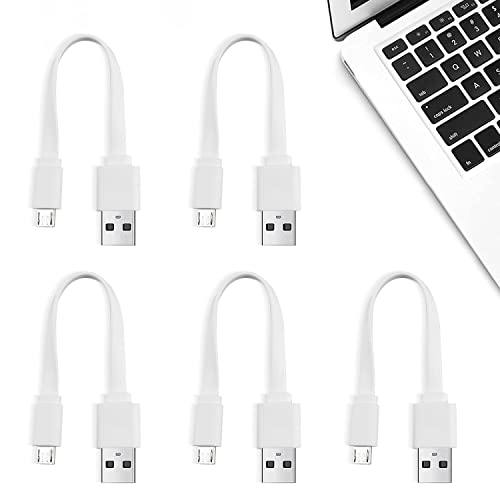 Short 6-inch USB to Micro USB Cable White, Flat, Data and Charging Cords