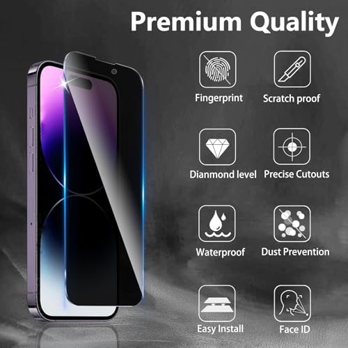 3+3 Pack Privacy Screen Protector Designed for iPhone 14 Pro With 3 Pack Camera Lens Protector,Full Coverage Anti-Spy Tempered Glass Film,9H Hardness,Bubble Free,Easy to Install - color: iPhone 14 Pro FK33