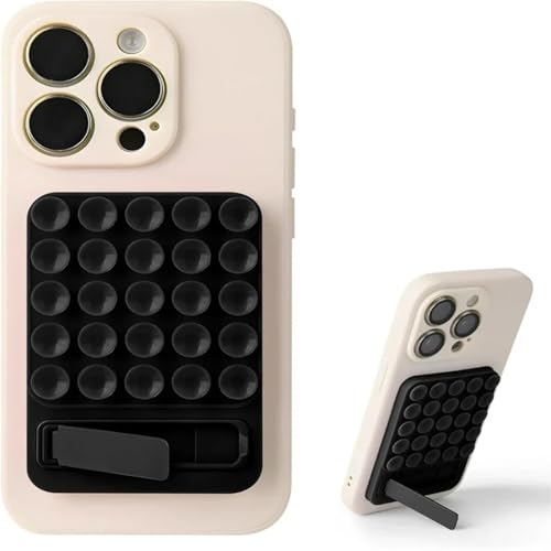 Silicone Suction Phone Mount, Universal Foldable Kickstand Holder for Mirror Glass, Strong Grip Washable Reusable Cell Phone Stand for Hands-Free Video Selfie (Black) - color: Black