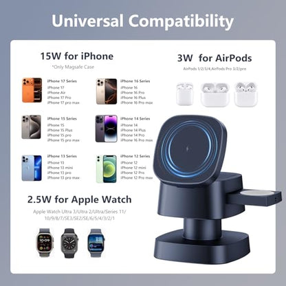 3 in 1 Charging Station with Night Light, 4 in 1 Wireless Charger for Apple - color: Gray