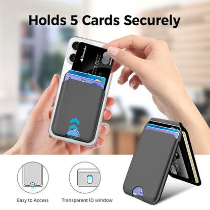 for MagSafe Wallet with Mirror,4 Card Holder RFID Blocking Stand - color: Black