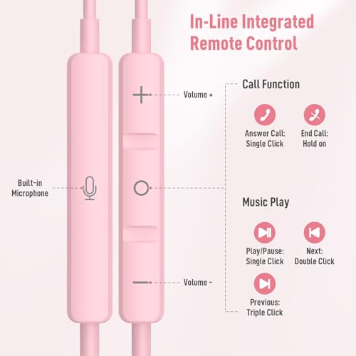 USB C Headphone for iPhone 17 Air 16 15 18 Pro Max Duo Plus/iPad, Pink - color: Pink