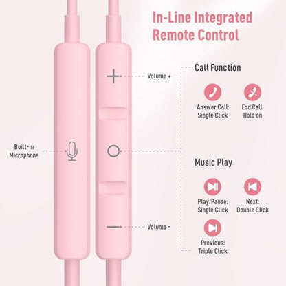 USB C Headphone for iPhone 17 Air 16 15 18 Pro Max Duo Plus/iPad, Pink - color: Pink