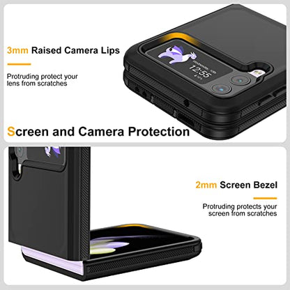 for Galaxy Z Flip 4 Case with Camera Lens Film,Shockproof Protective Phone Case Heavy Duty Full Body Protection Drop Proof Hard Rugged Cover for Samsung Galaxy Z Flip 4 (Black) - color: Black