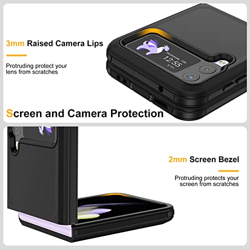 for Galaxy Z Flip 4 Case with Camera Lens Film,Shockproof Protective Phone Case Heavy Duty Full Body Protection Drop Proof Hard Rugged Cover for Samsung Galaxy Z Flip 4 (Black) - color: Black