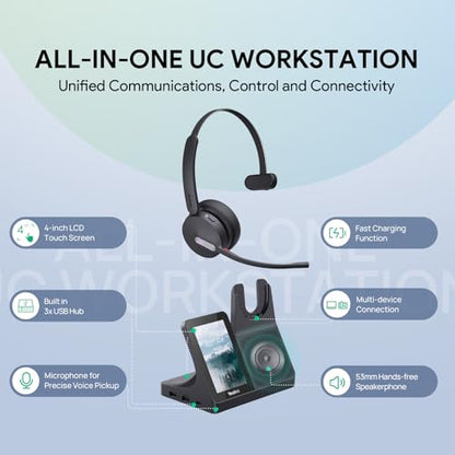 Yealink WH64 Workstation DECT Wireless Headset with 4" Touch Screen,3x Noise Cancelling Mic, 606ft Range,All in One Workstation with Speaker,3x USB Hub Office Headset for Desk Phone,Computer,Cellphone - style: WH64 Workstation Mono Teams