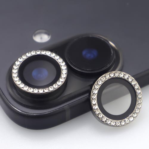 BONVAN for iPhone 17 Camera Lens Protector Bling Glitter Diamond Metal Crystal Tempered Glass Screen Accessories Rhinestones Lens Cover (Black) - color: Black