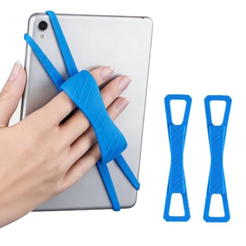 2 Pack Universal Tablet Hand Silicone Strap, Security Hand-Strap for 7-12" Kindle eReaders///Kobo/iPad Pro/Air/Lenovo/Galaxy Tab, Lightweight Black High-Elasticity Finger Grip Holder, Blue - color: Blue